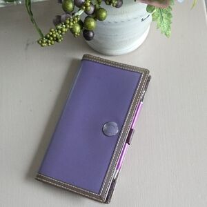 COACH Purple & Olive Trim Repurposed Checkbook with Notespad & Coach Pen